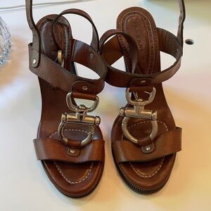 Brown Leather Sandals with Silver Accents